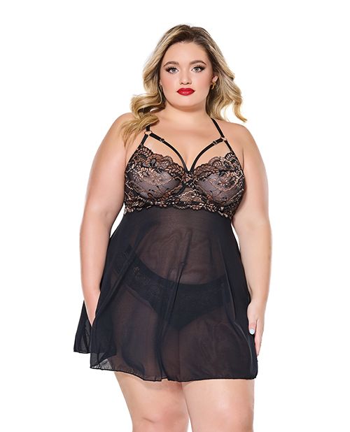 Coquette Lace and Mesh Underwire Babydoll With Thong