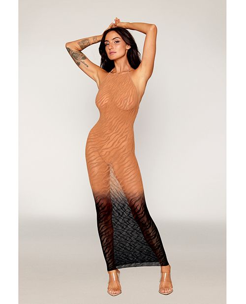 Black Diamond Two-Tone Ombre Seamless Zebra Knit Bodystocking Gown