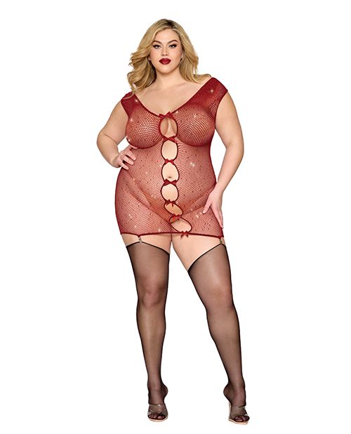 Red Diamond Seamless Chemise With Rhinestone Accents & Mini Suspender Clips