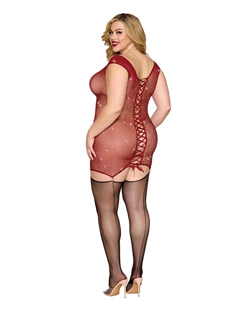 Red Diamond Seamless Chemise With Rhinestone Accents & Mini Suspender Clips