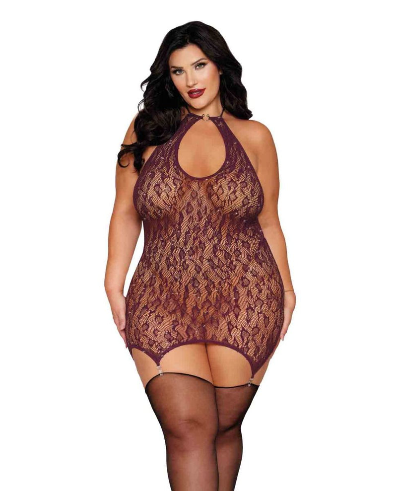 Dreamgirl Leopard Pattern Seamless Gartered Chemise