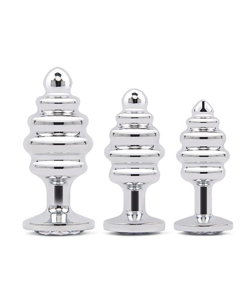 Gemsations 3 Piece Rippled Bling Bling Metal Butt Plug Training Set