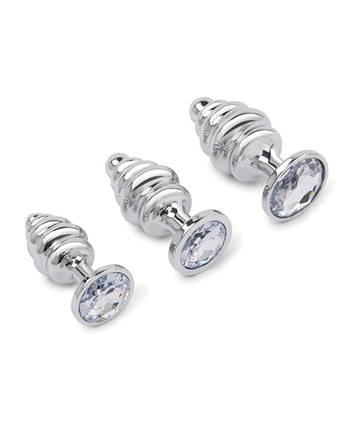 Gemsations 3 Piece Rippled Bling Bling Metal Butt Plug Training Set