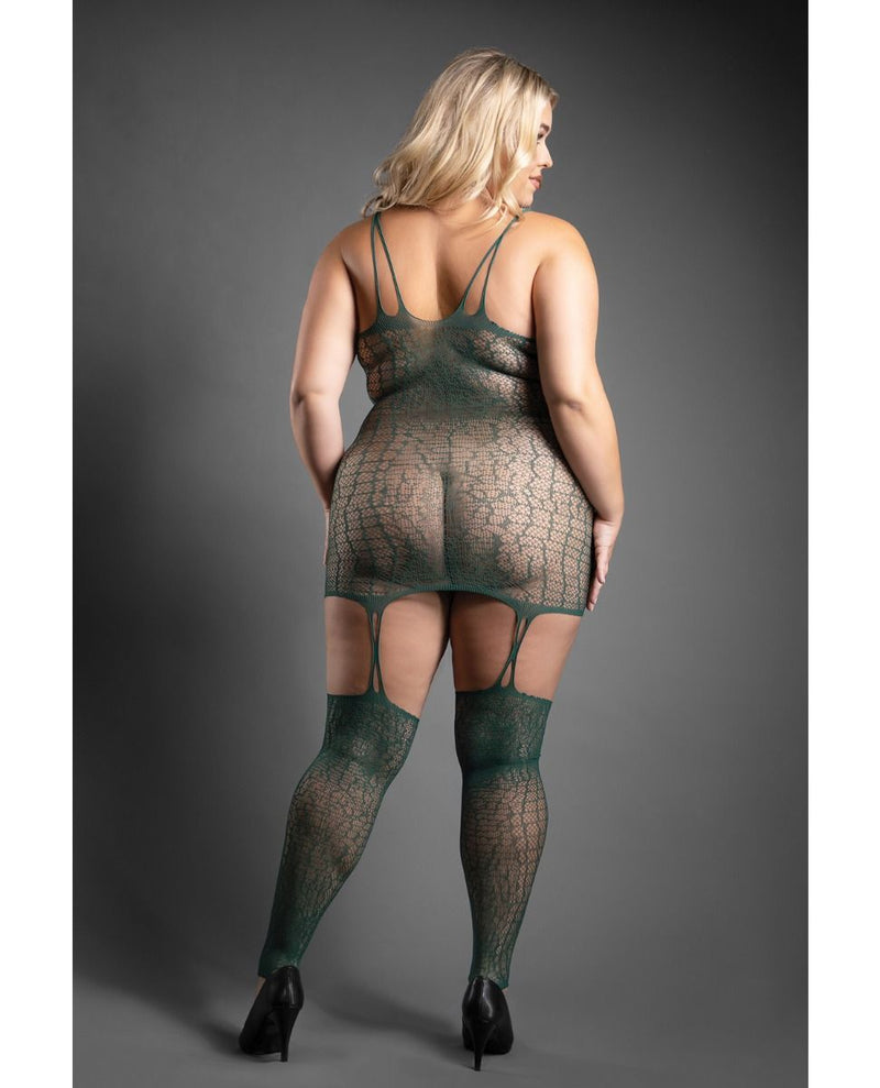 Sheer Fantasy Wild Heart Reptile Print Bodystocking Dress With Stockings