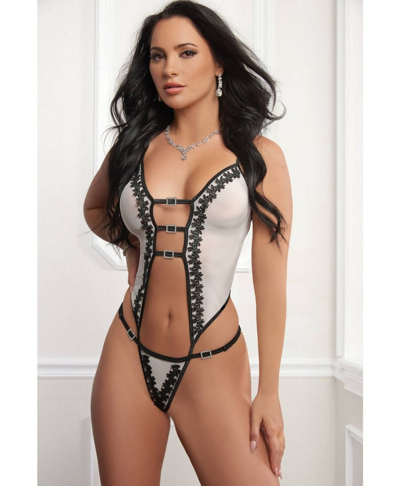 G World Sheer Teddy with Embroidery & Rhinestone Details