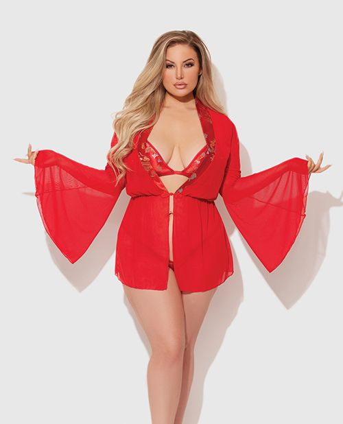 House of Desire Dragon Sheer Mesh Robe With Satin Triangle Top & G-String