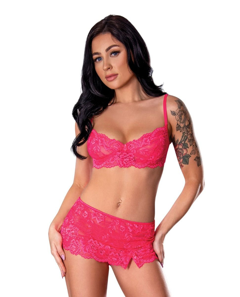 Exposed Get It Girl Lace Bra With Skirt & Thong