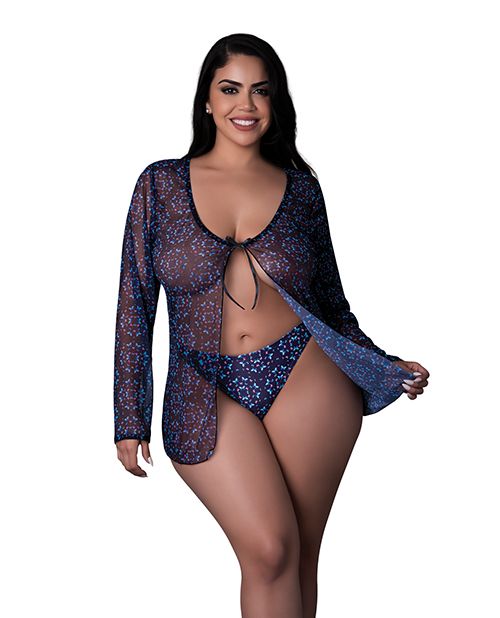 Hazy Dayz Butterfly Blacklight Reflective Tie Front Top & Thong