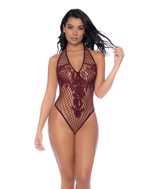 Mapale Floral Convertible Top Fishnet Bodysuit