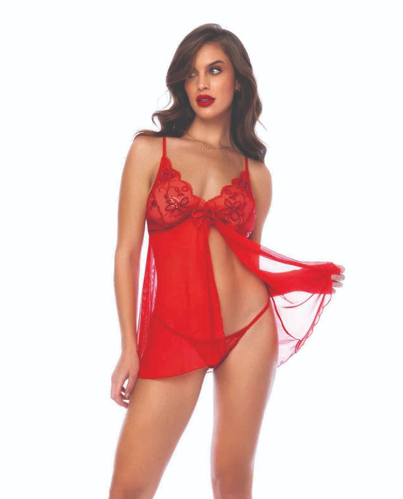 Mapale Sequin Embellished Babydoll With G-String