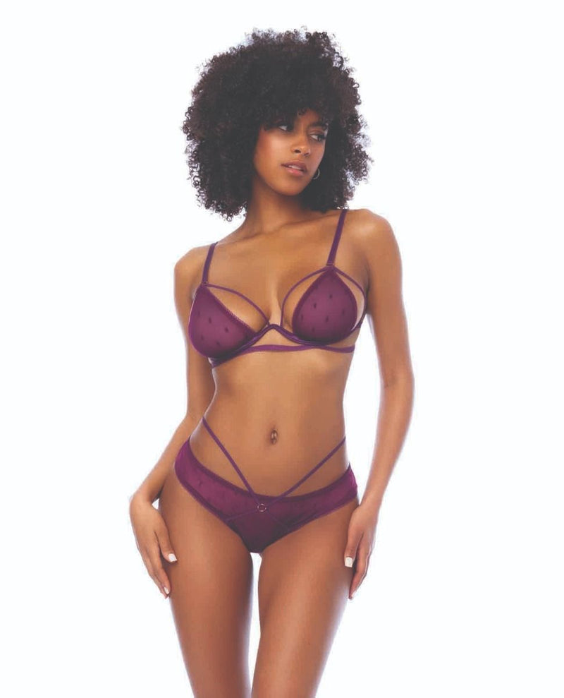 Mapale Dot Mesh Underwire Top With Open Back Panty