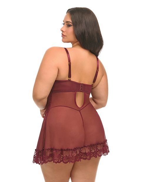 Oh La La Cheri Valentine Lacey Babydoll With G-String