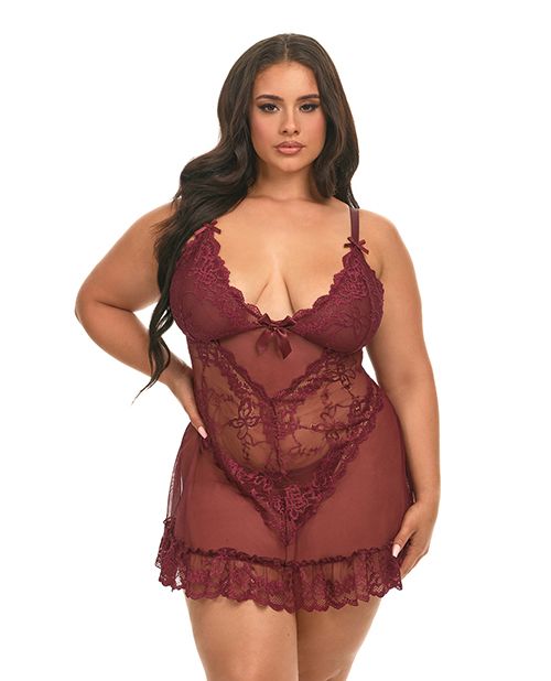 Oh La La Cheri Valentine Lacey Babydoll With G-String