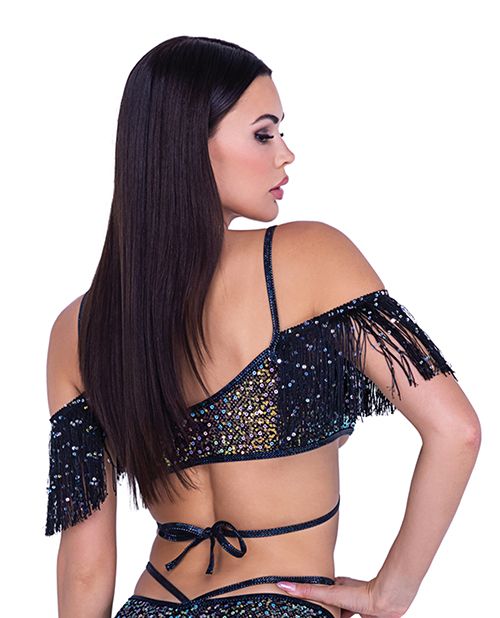 Roma Confidential Sequin Fishnet Fringe Top