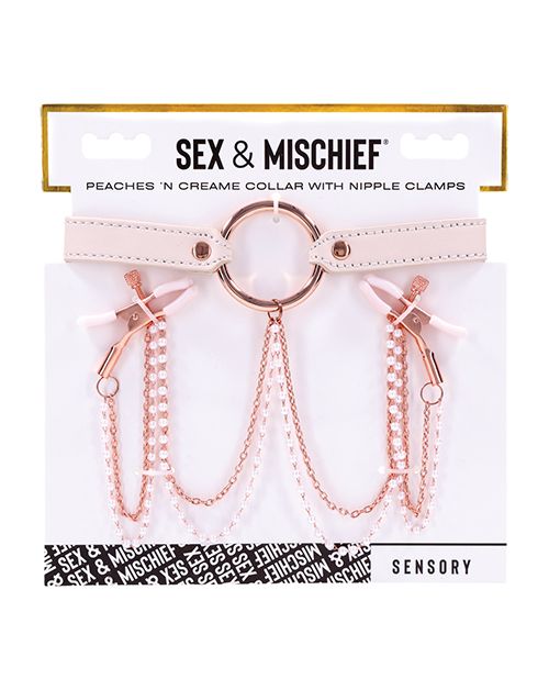 Sex & Mischief Peaches 'n Creame Collar With Nipple Clamps