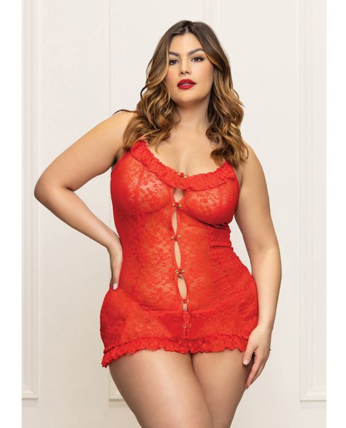 Seven Til Midnight Lace Chemise With Ruffle Trim & G-String