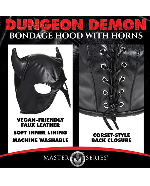 Master Series Dungeon Demon Bondage Hood With Horns