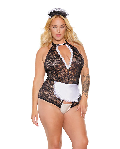 Coquette Scallop Stretch Lace Crotchless Maid Teddy