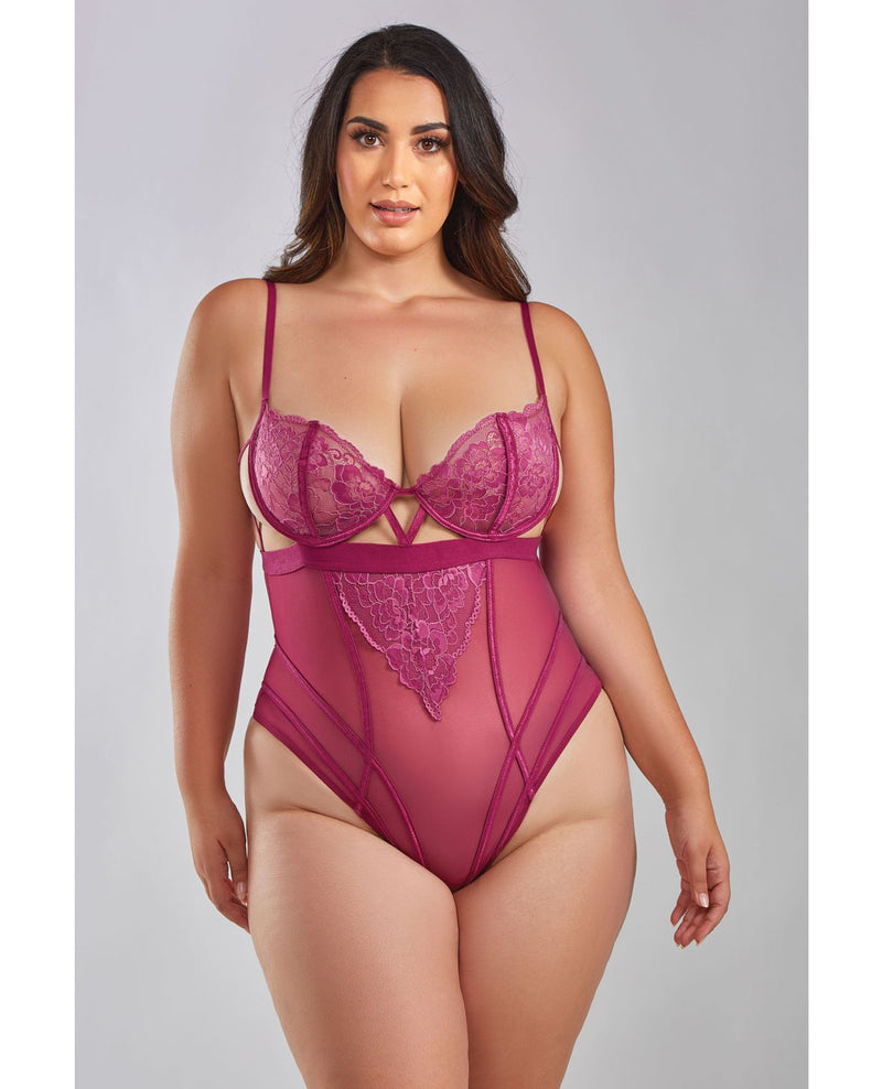 iCollection Quinn Cross Dyed Galloon Lace & Mesh Teddy